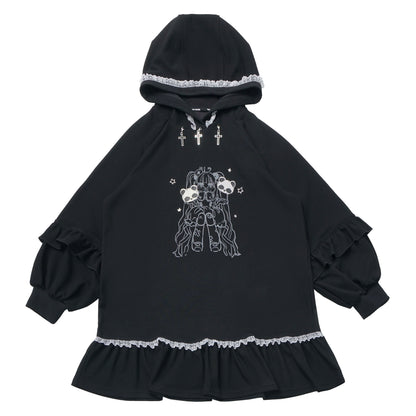 Gothic Skull Print Hooded Sweatshirt Dress PIN0065
