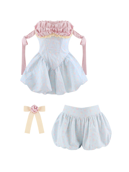 Floral Bustier Dress With Bubble Shorts SER0150
