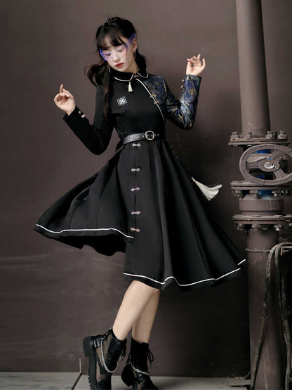 Chinese-Style Belt Asymmetry Dress YOU0104