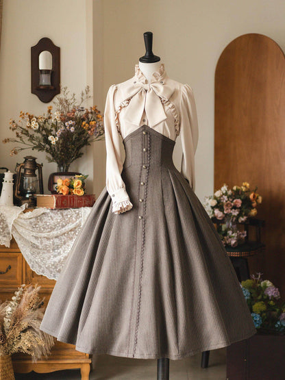 Vintage Pinstripe Button-Front Midi Skirt FOR0071