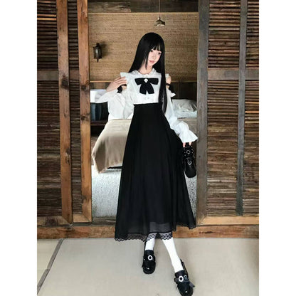 Off-Shoulder Bow Contrast Maxi Dress LAL0136