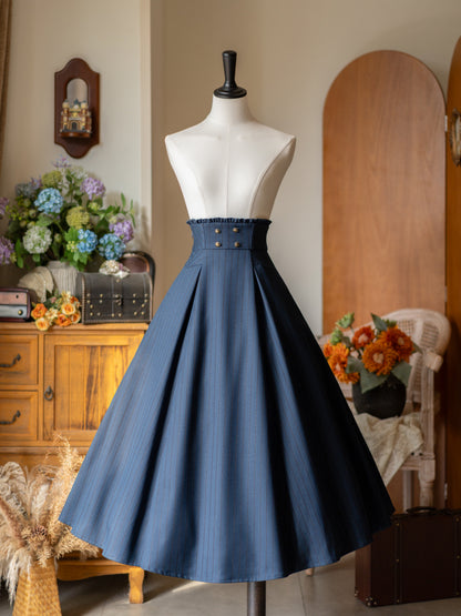 Vintage Pinstripe Pleated Midi Skirt FOR0075