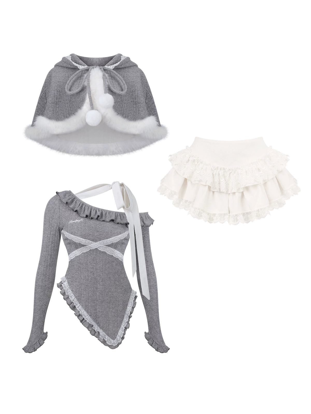 Rabbit Hood Cape And Lace Skirt Set SER0133