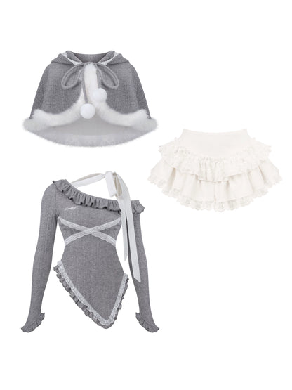 Rabbit Hood Cape And Lace Skirt Set SER0133