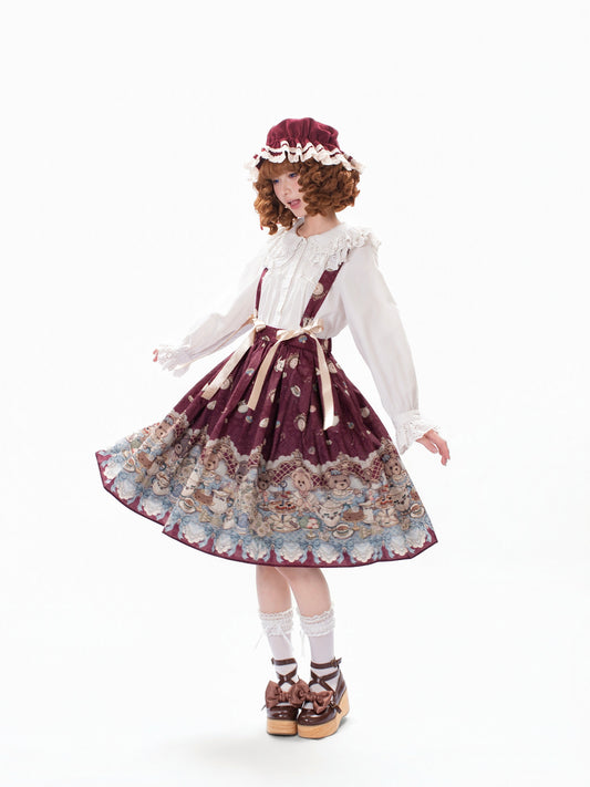Teddy Bear Print Lolita Suspender Skirt ONE0027