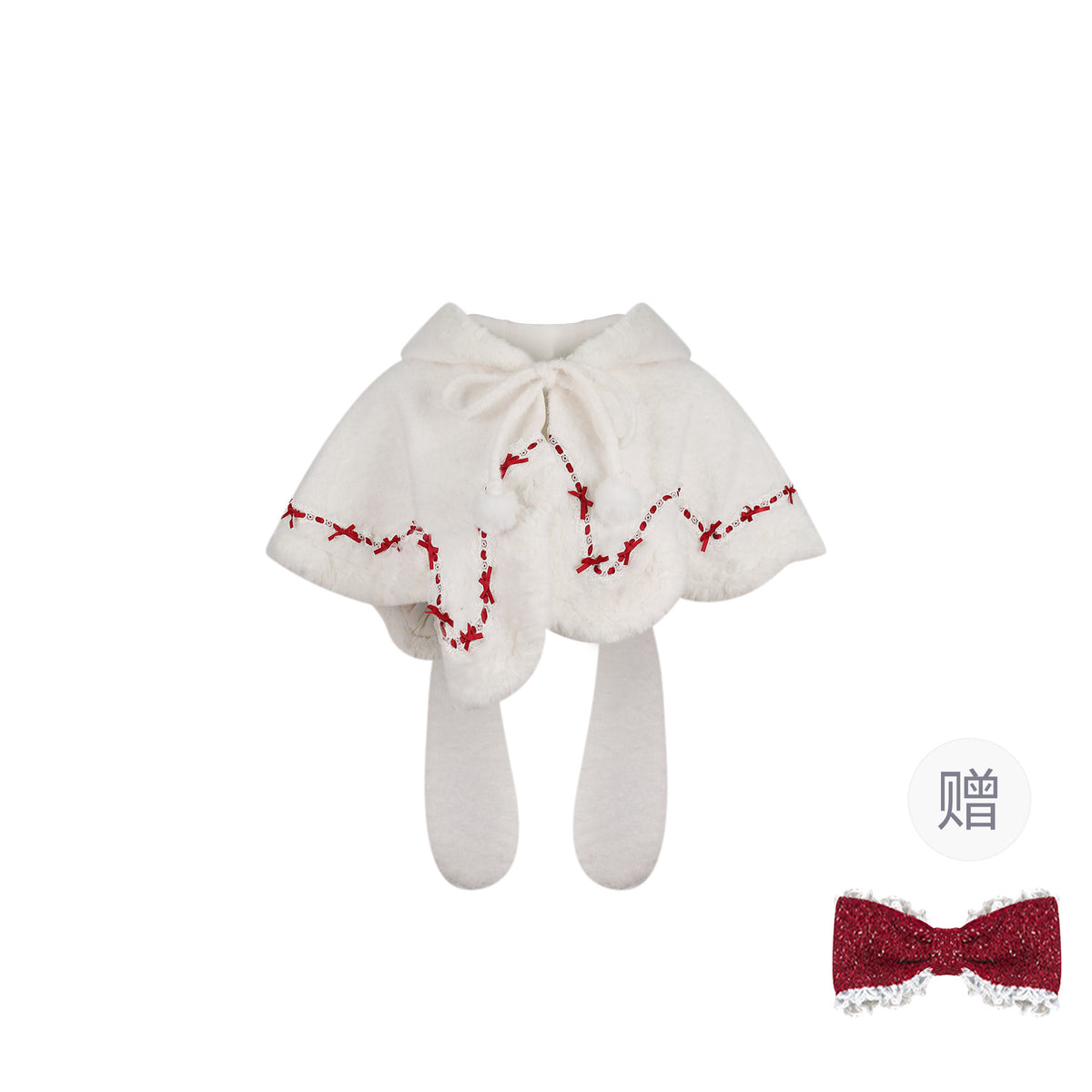 Red Velvet Halter Dress With Bunny Ear Cape Set SER0140