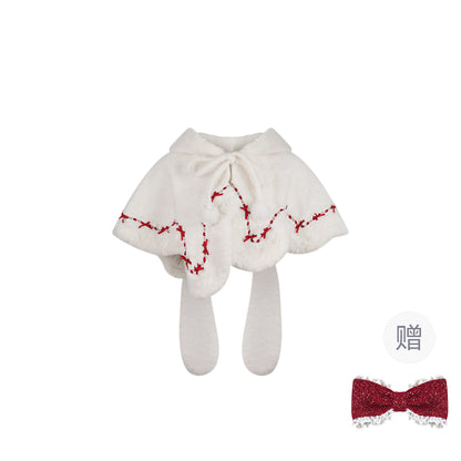 Red Velvet Halter Dress With Bunny Ear Cape Set SER0140