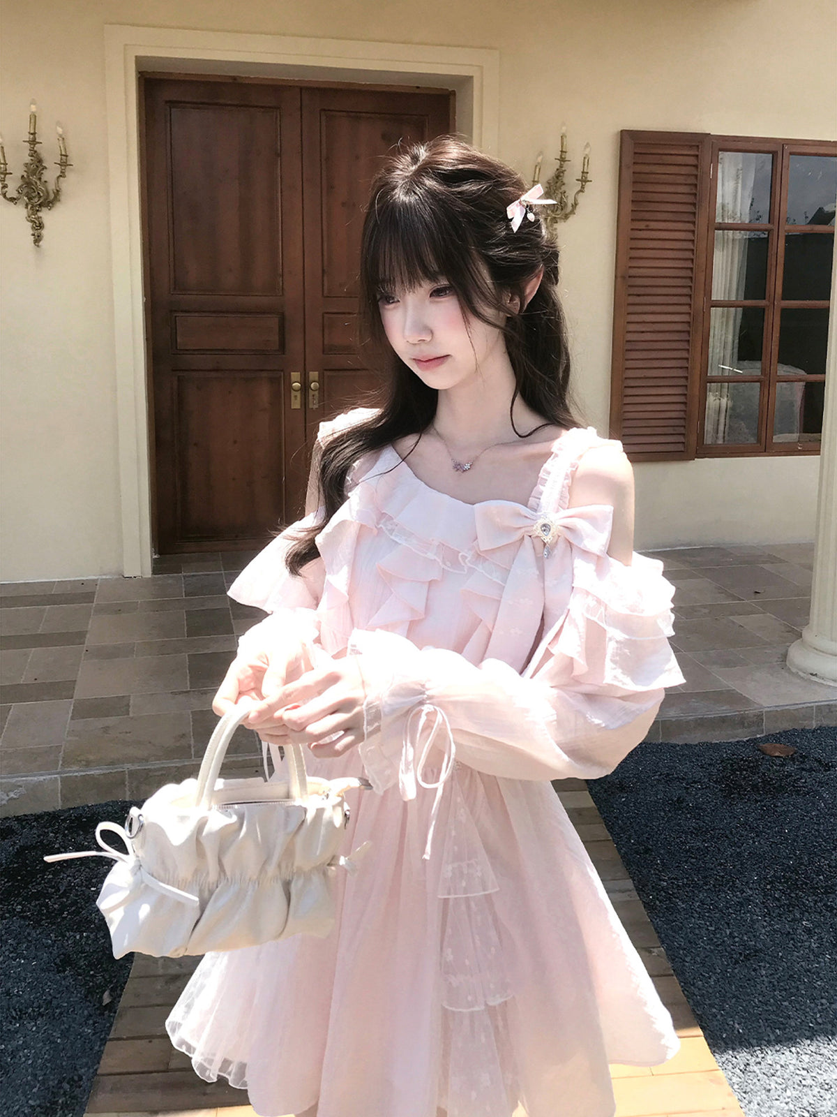 Off Shoulder Ruffle Trim Two-Piece Set LAL0137