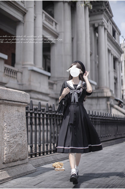 School Uniform Style Sweet Black Dress HUT0096