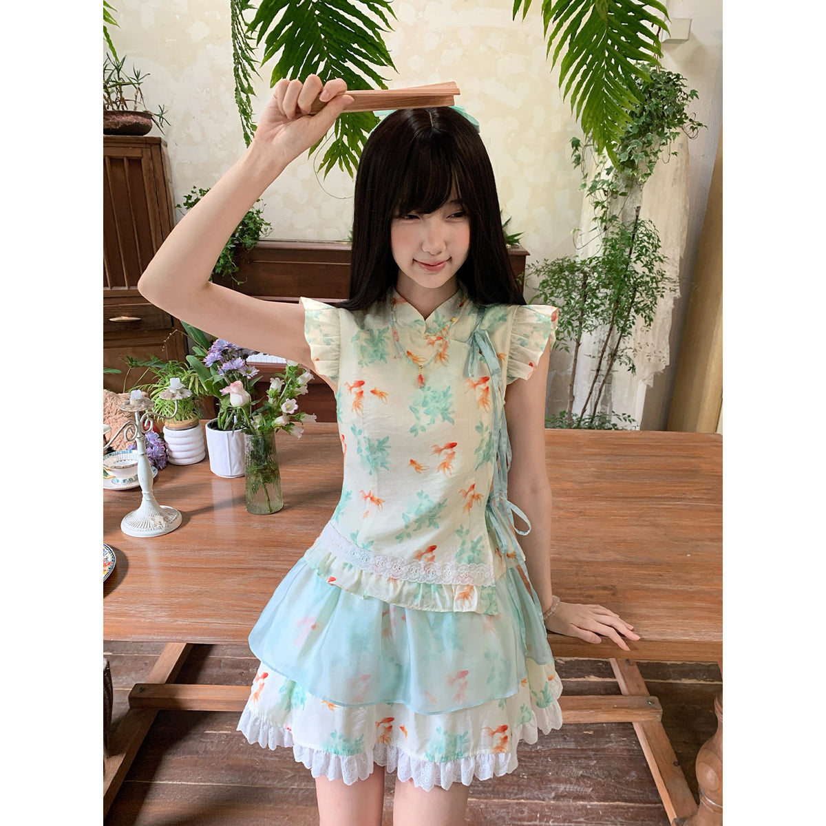 Goldfish Print Stand Collar Two-Piece Set LAL0202