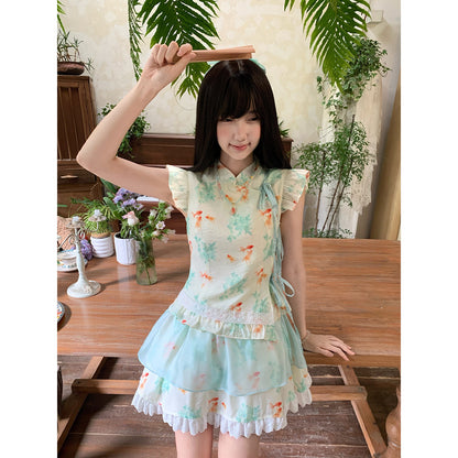 Goldfish Print Stand Collar Two-Piece Set LAL0202