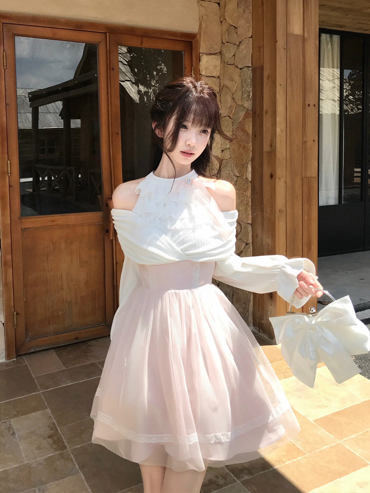 Off Shoulder Halter Neck Tulle Dress LAL0236