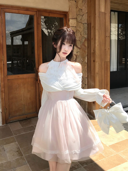 Off Shoulder Halter Neck Tulle Dress LAL0236