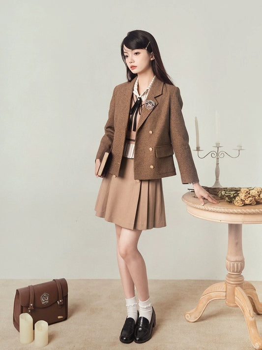 Elegant Brown College Uniform HUT0038