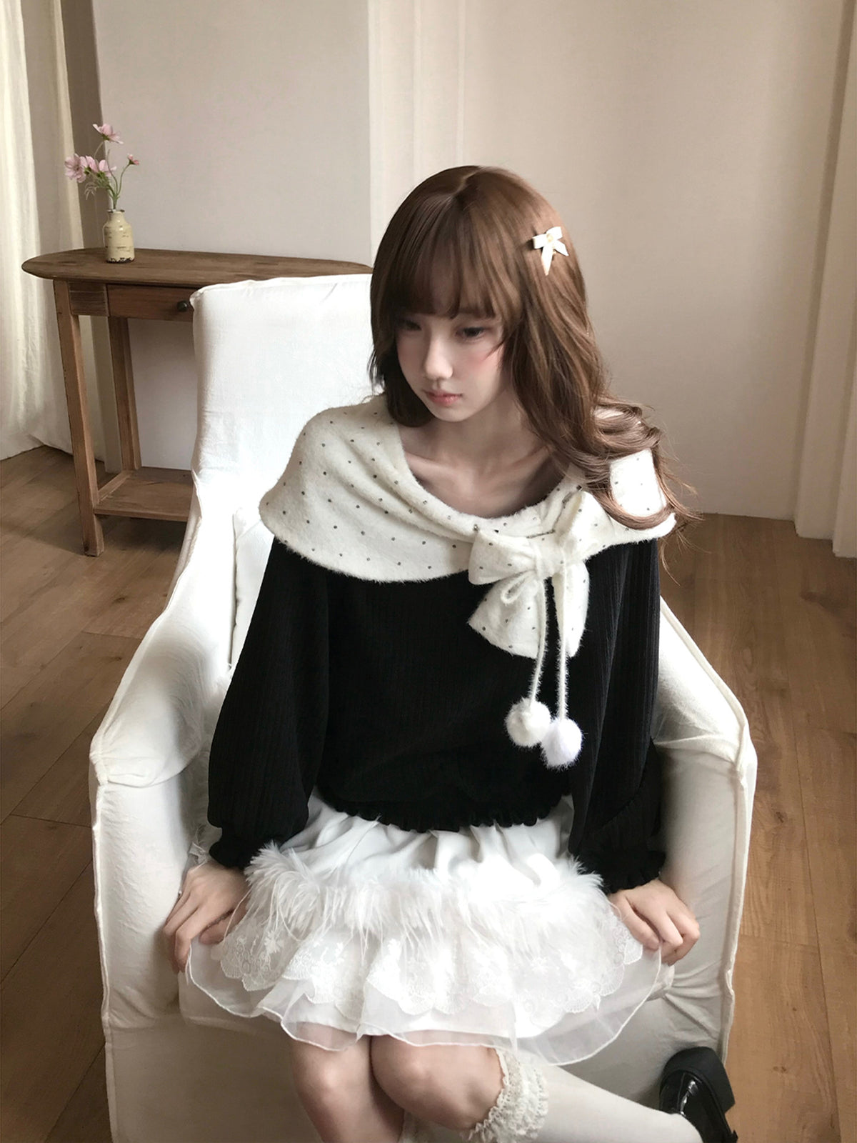Star Print Bow Collar Knit Sweater LAL0138