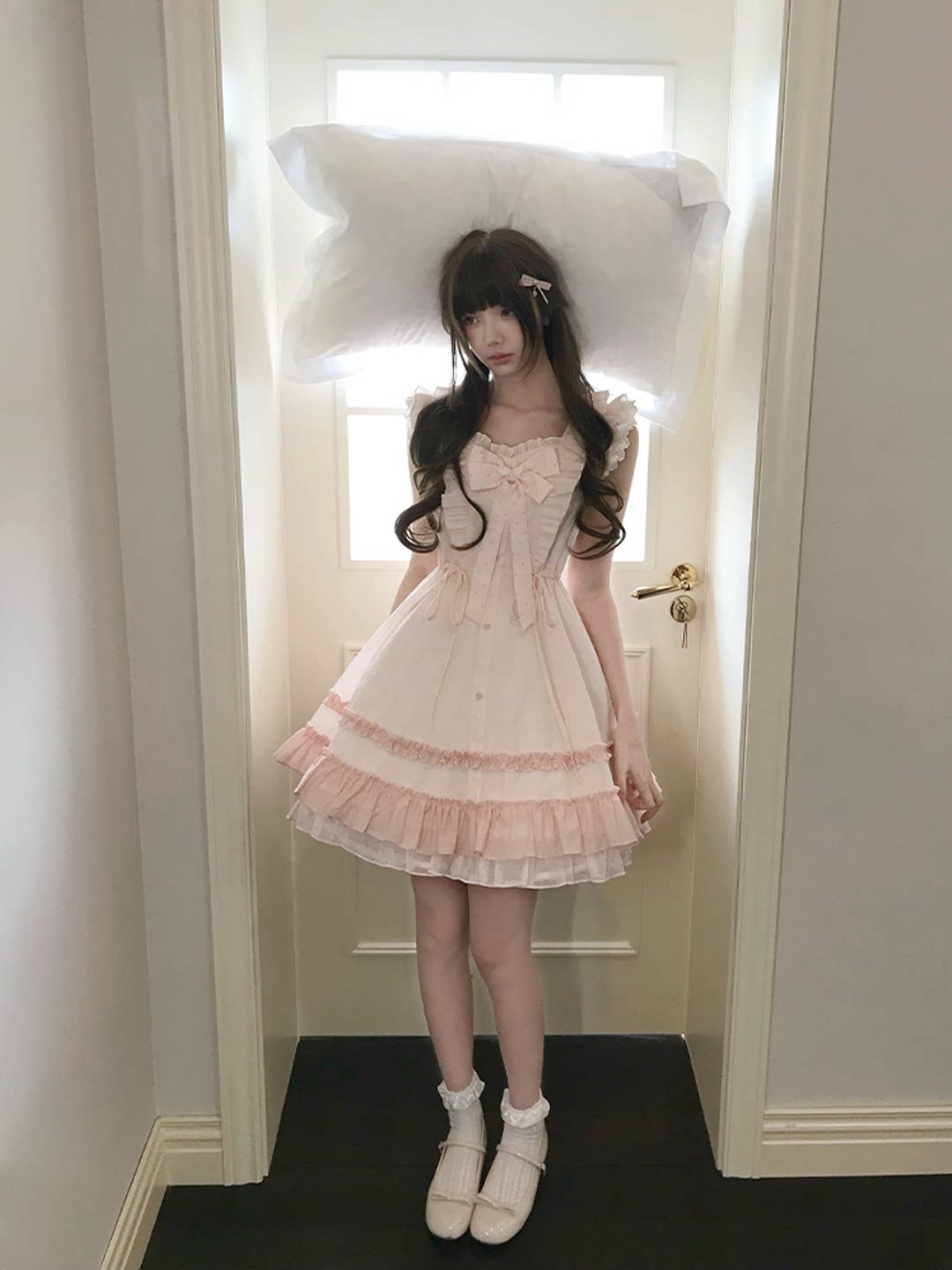 Pink Bow Ruffle Tiered Dress LAL0172