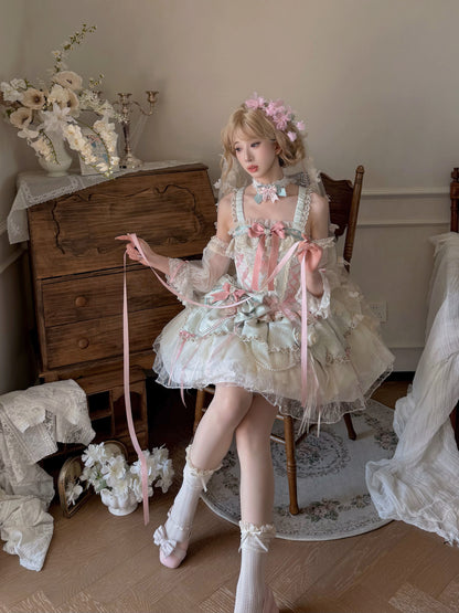 Pastel Floral Sheer Lace Lolita Dress ONE0022