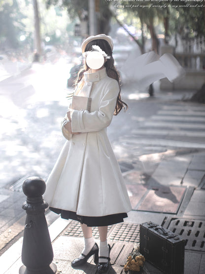 Elegant Double Breasted White Wool Coat HUT0032