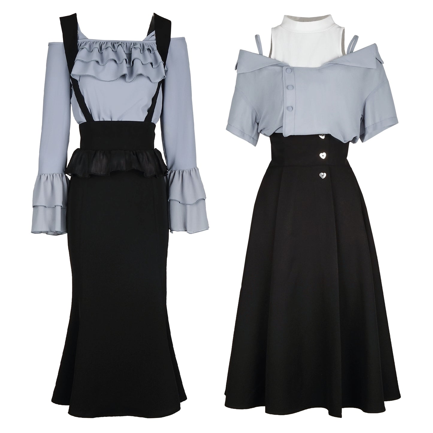 Chiffon Shirt & Suspender Skirt PIN0005