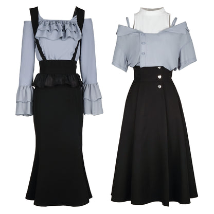 Chiffon Shirt & Suspender Skirt PIN0005