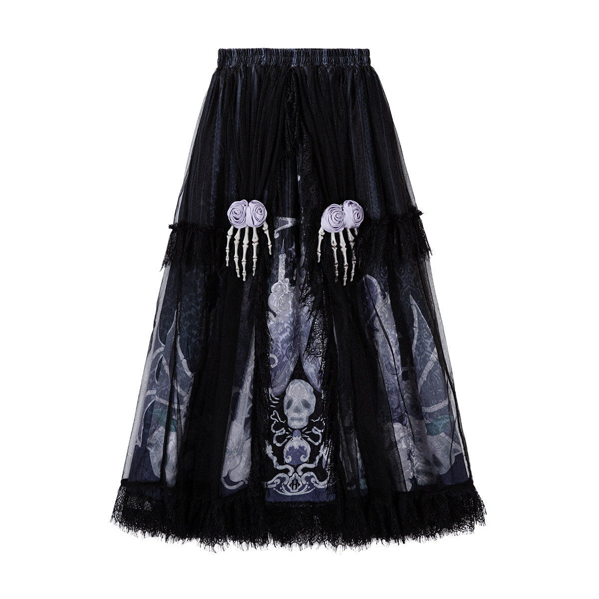 Black Gothic Off-Shoulder Skull Print Lolita Dress YOU0309