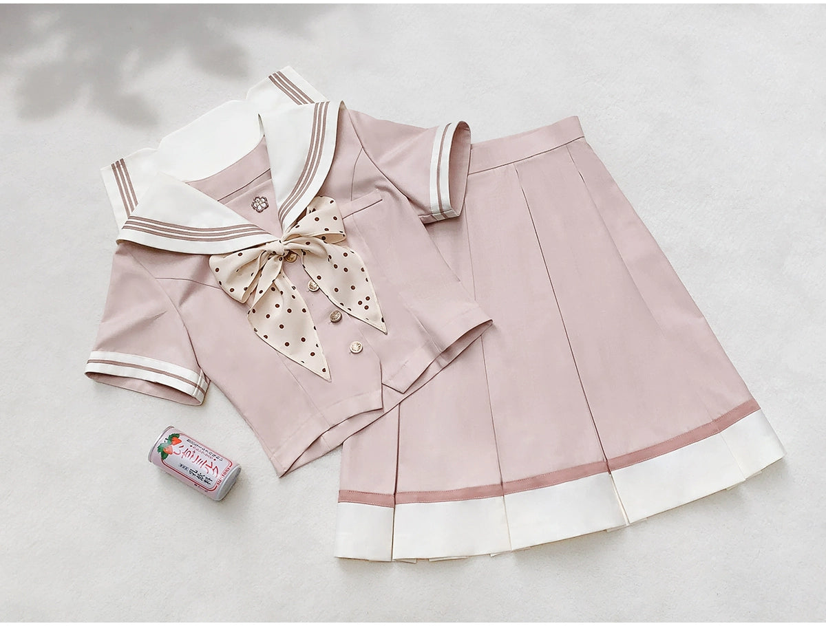 Sweet Pink School Uniform Style Two-piece Set HUT0090