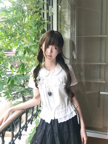 Peter Pan Collar Blouse With Pleated Skirt Set LAL0187