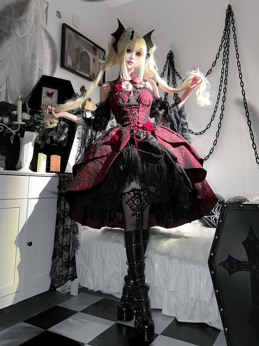 【予約商品】Rose Lolita Dark Style High Waist Dress YOU0179