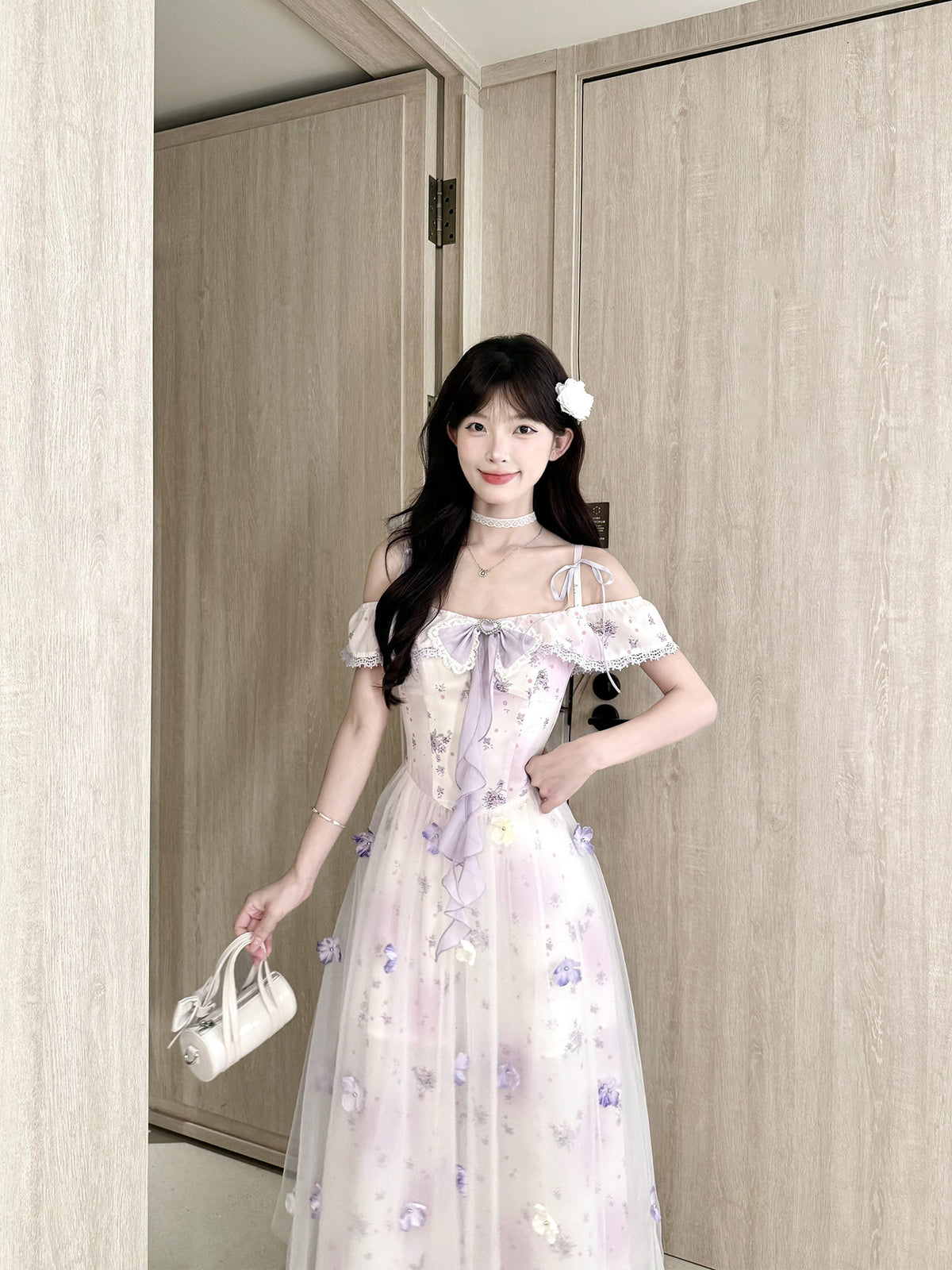 Off-Shoulder Floral Mesh Fairy Maxi Dress BEL0040