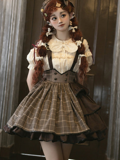 Side Open Suspender Skirt & Lolita Shirt SWE0009