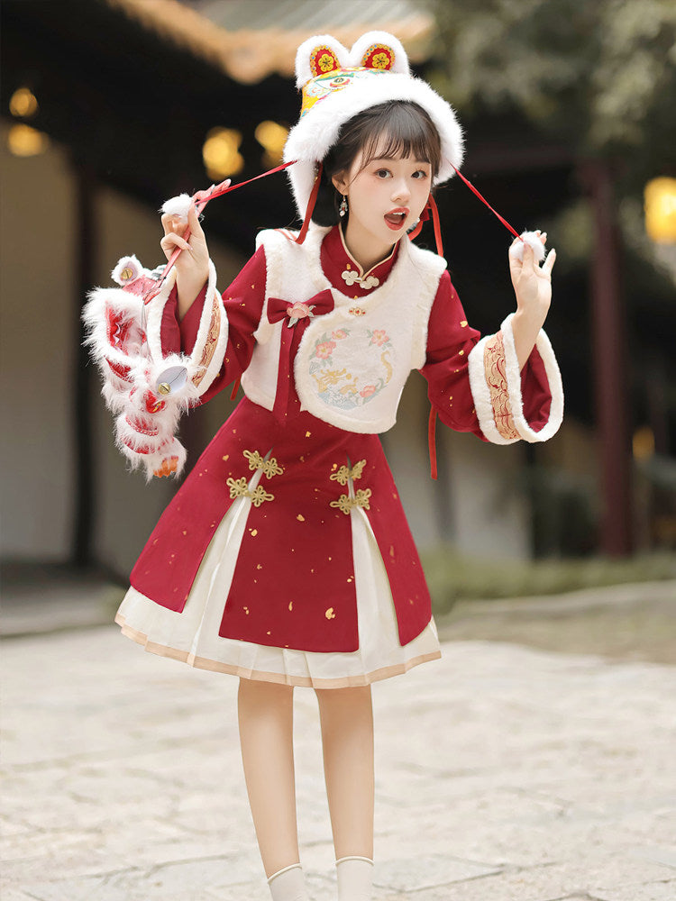 Chinese Style Dragon Embroidery Vest Dress Set YOU0237
