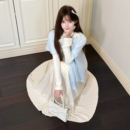 Polka Dot Shawl Knit Three-Piece Set BEL0017