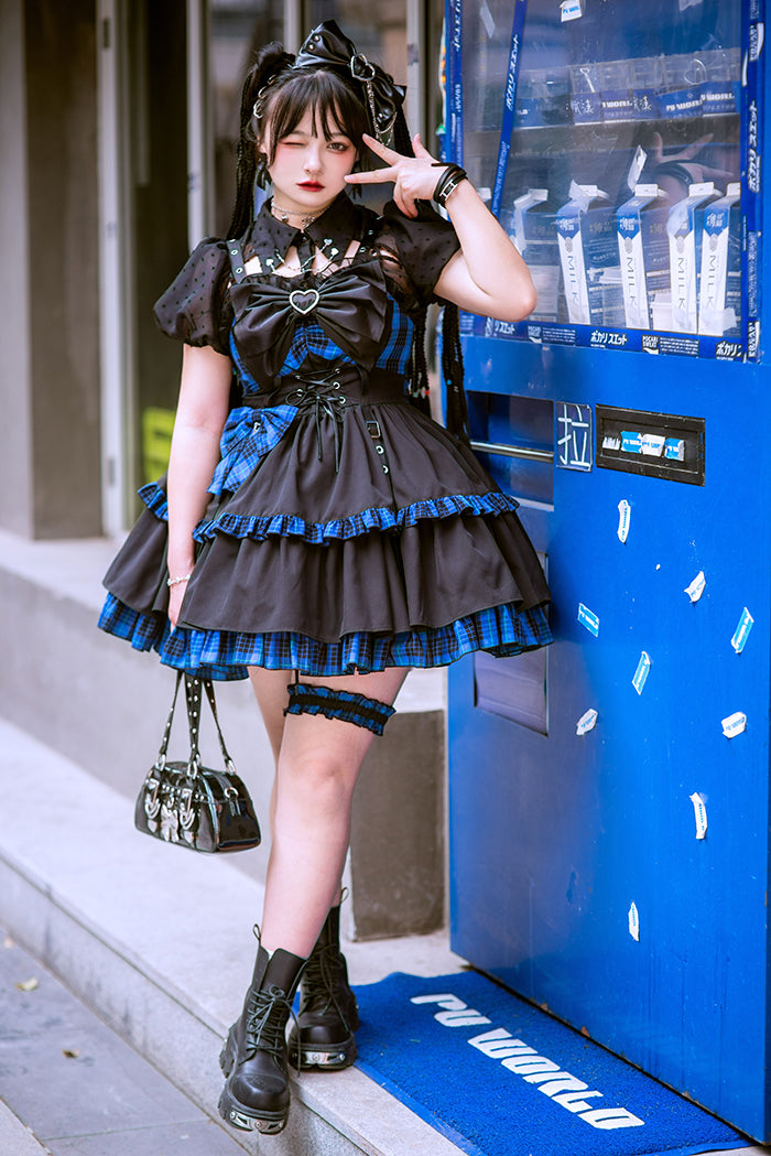 【12月5日予約締切】Lolita Dark Klein Blue Checkered Dress ALI0006