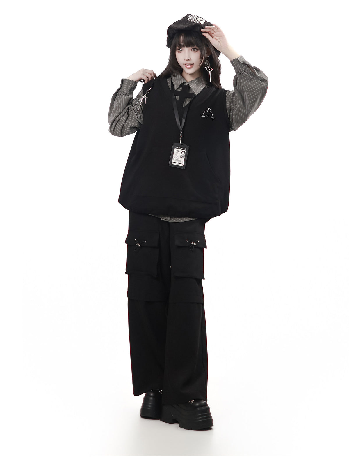 Dark Gothic Chain Vest And Cargo Pants Set PIN0053