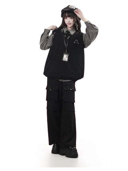 Dark Gothic Chain Vest And Cargo Pants Set PIN0053