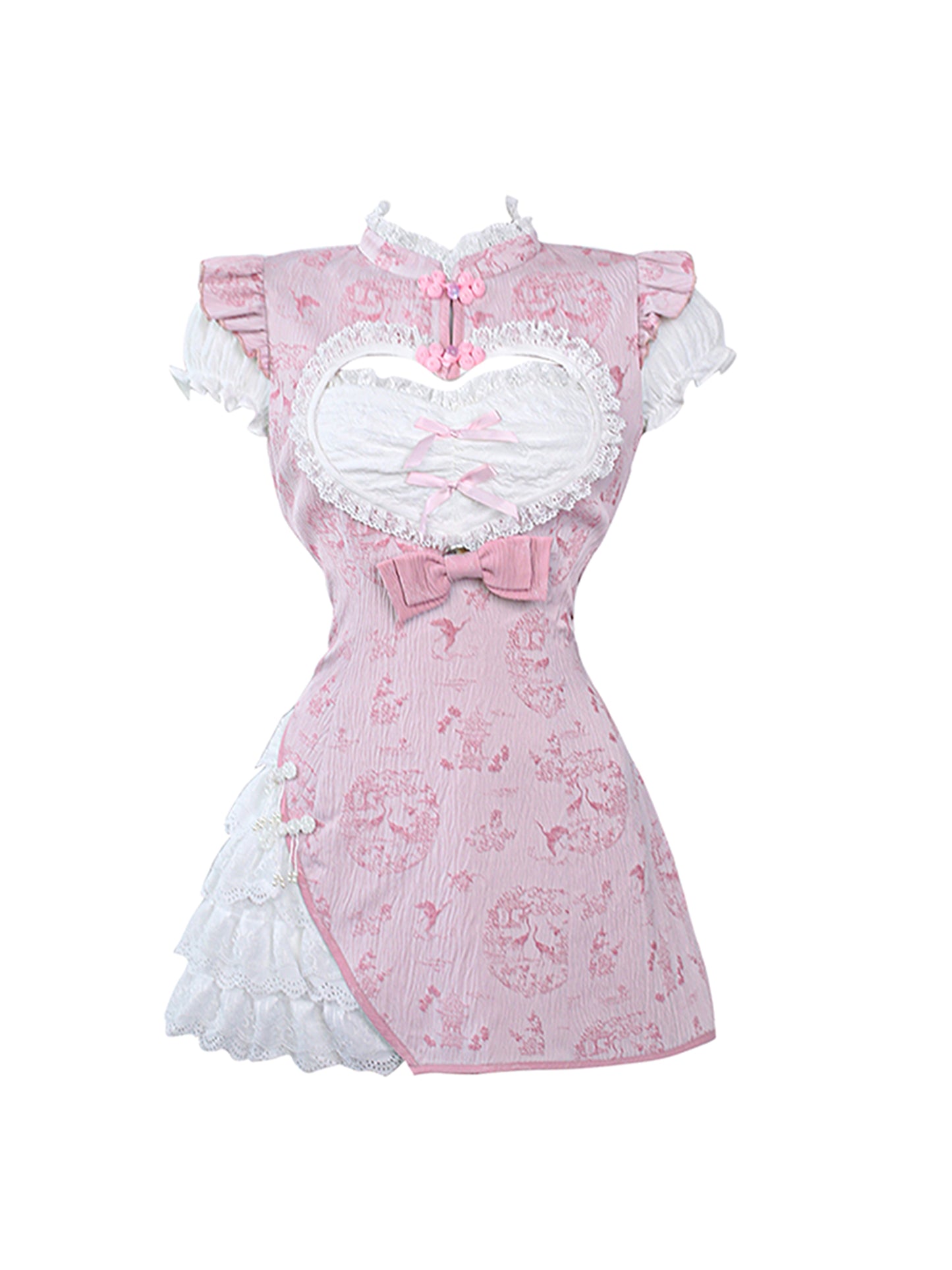 China Style Sweet Pink Heart Frilled Dress SER0004