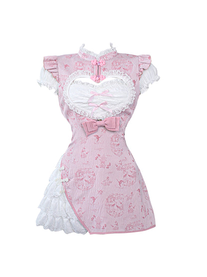 China Style Sweet Pink Heart Frilled Dress SER0004