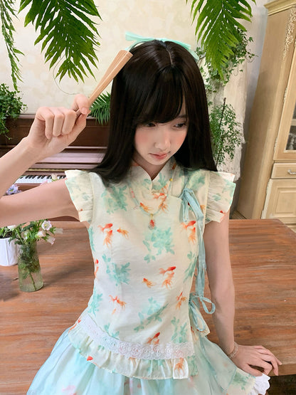 Goldfish Print Stand Collar Two-Piece Set LAL0202