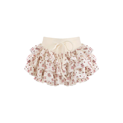 Bear Print Collar Top And Tiered Skirt Set SER0168