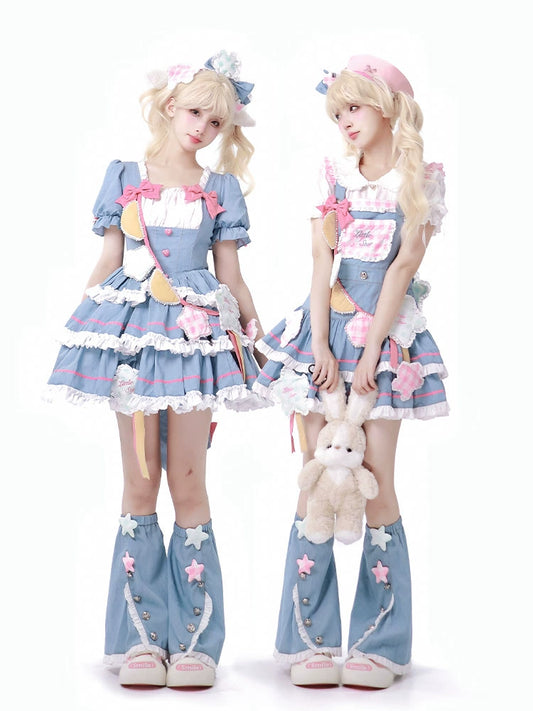 Sweet Lolita Pink & blue Suspender Skirt BUB0003