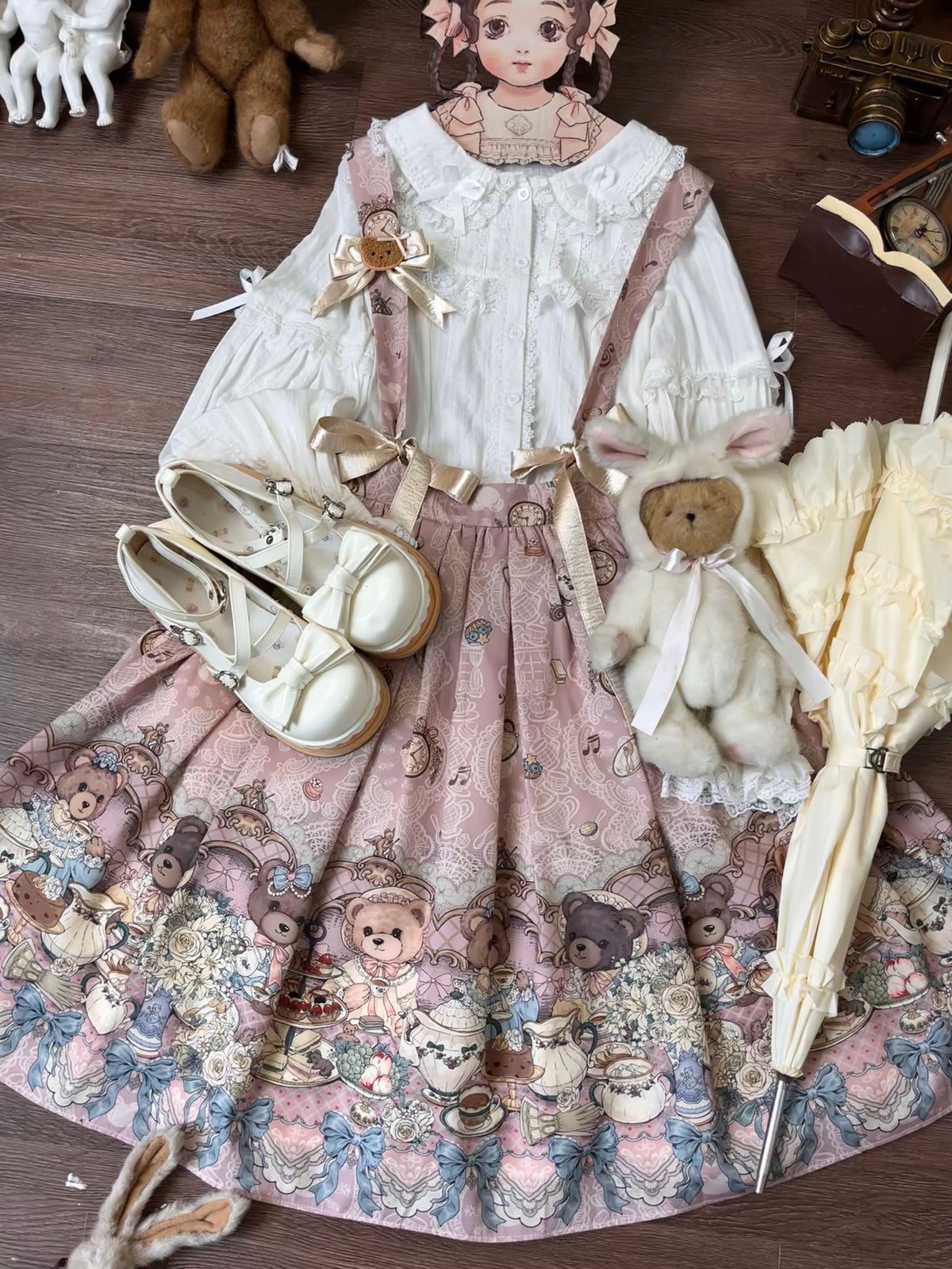 Teddy Bear Print Lolita Suspender Skirt ONE0027