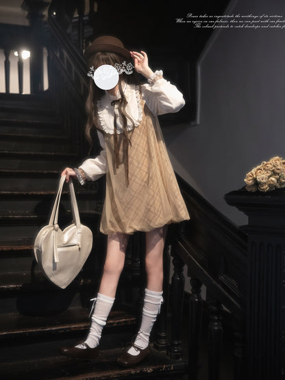 Brown Plaid Pinafore Jumper Dress HUT0165