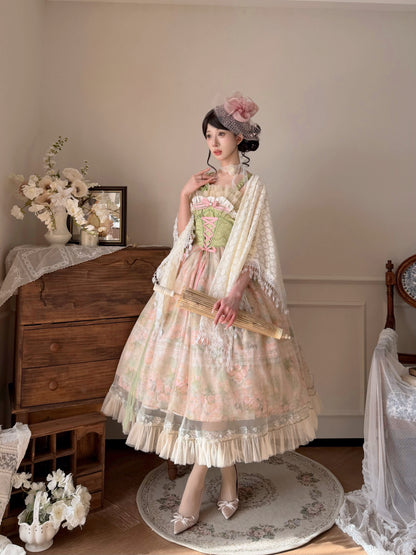 Floral Print Ribbon Waist Garden Dress ONE0024