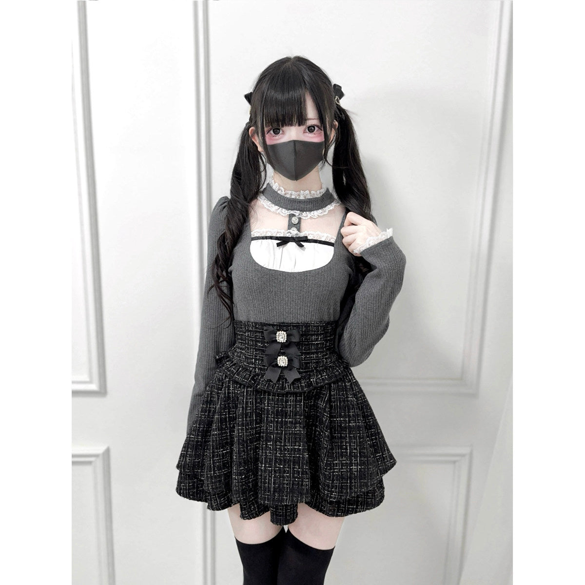 Stand Collar Ribbon Knit Top NEK0038