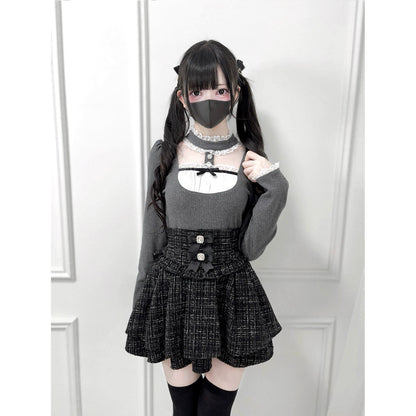 Stand Collar Ribbon Knit Top NEK0038