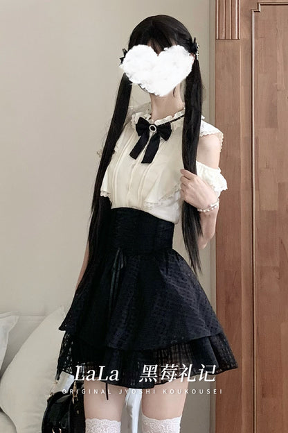 Ribbon Bow Blouse With Corset Tiered Skirt LAL0155