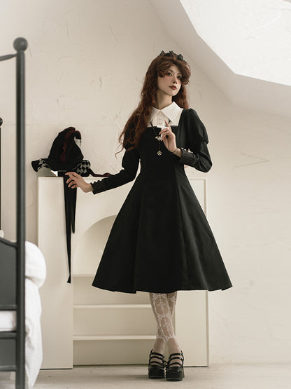 Gothic Nun-Style Volume Long Sleeve Dress WIT0139