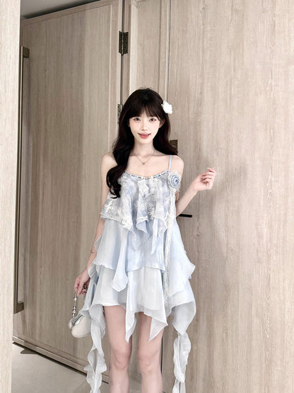 Asymmetric Ruffle Strap Mini Dress BEL0035