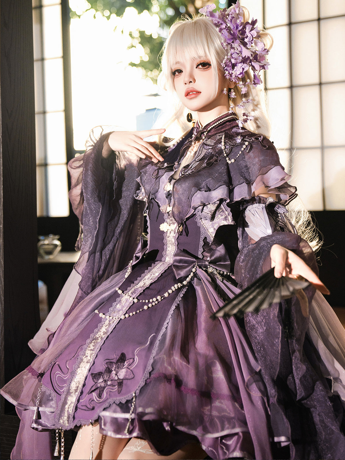 Chinese Style Gothic Lolita Ruffled Chiffon Dress Set YOU0267