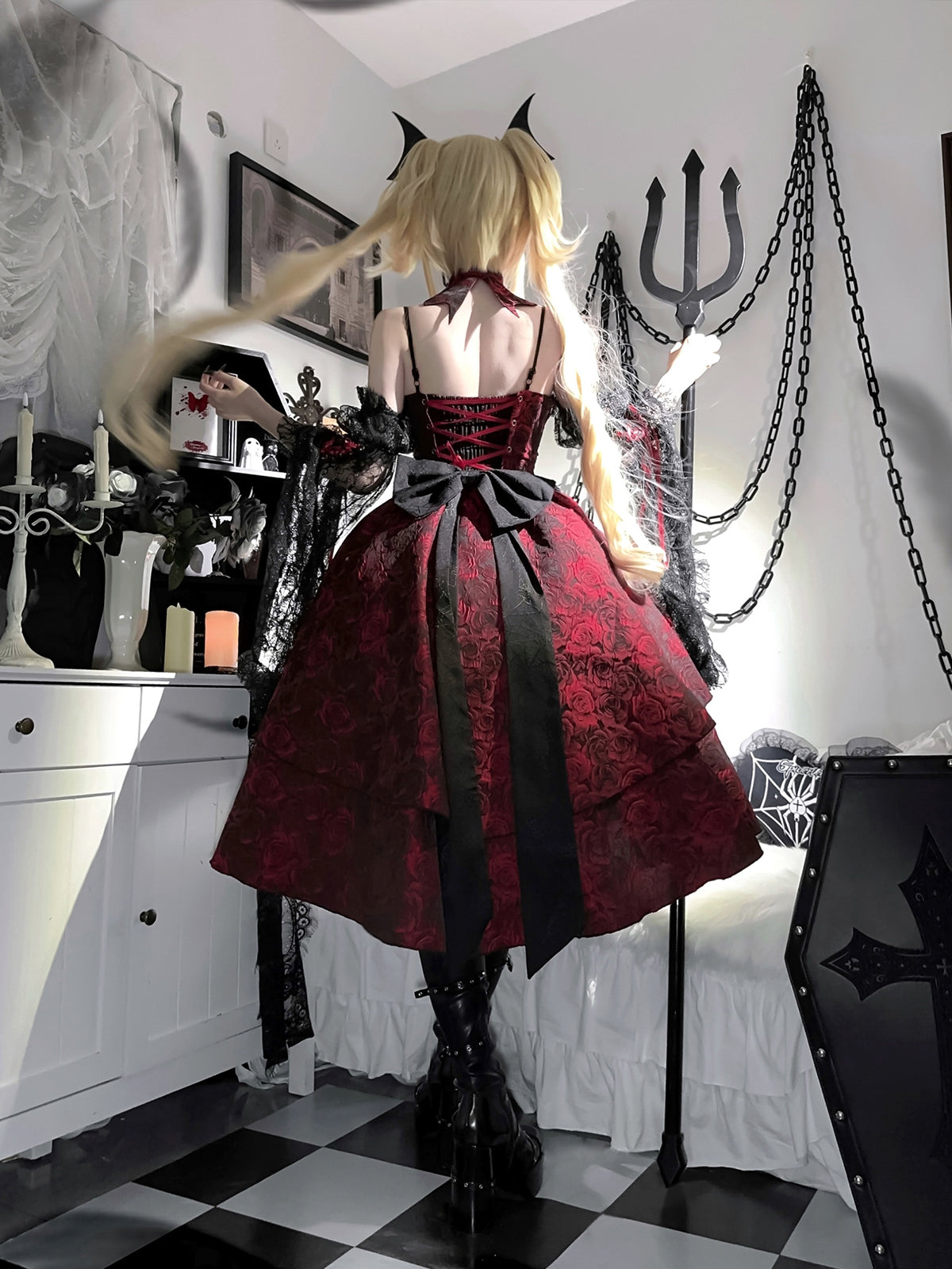 【予約商品】Rose Lolita Dark Style High Waist Dress YOU0179